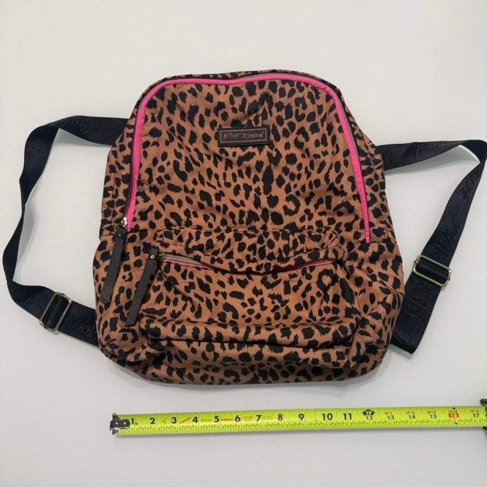 Betsey Johnson Leopard Backpack Pink Trim Nylon Travel School Bag